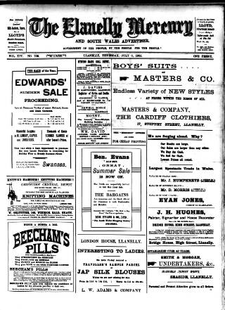 cover page of Llanelly Mercury published on July 6, 1905