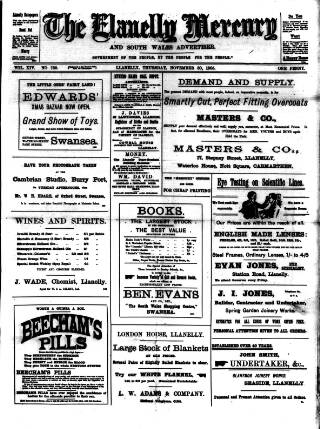 cover page of Llanelly Mercury published on November 30, 1905