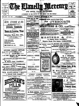 cover page of Llanelly Mercury published on November 15, 1906