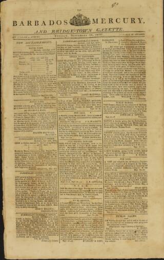 cover page of Barbados Mercury and Bridge-town Gazette published on September 18, 1810