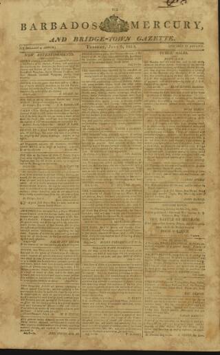 cover page of Barbados Mercury and Bridge-town Gazette published on July 6, 1813