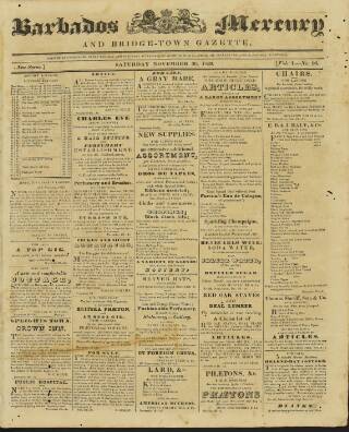 cover page of Barbados Mercury and Bridge-town Gazette published on November 30, 1839