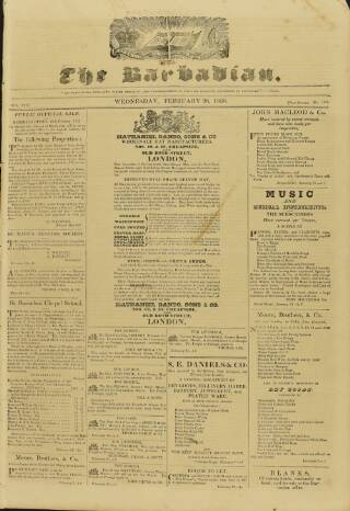 cover page of Barbadian published on February 28, 1838