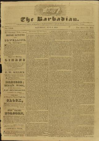 cover page of Barbadian published on July 6, 1844