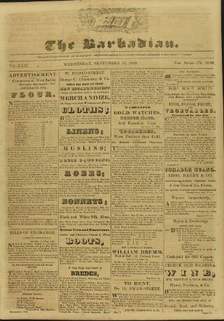 cover page of Barbadian published on September 18, 1844