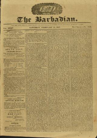 cover page of Barbadian published on February 28, 1857