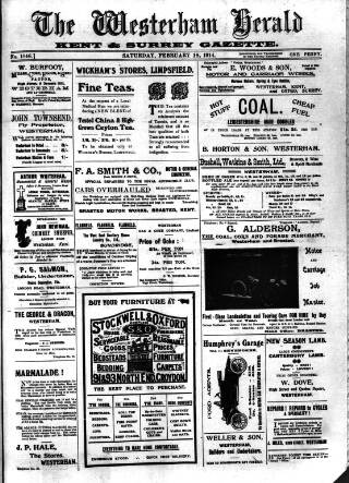 cover page of Westerham Herald published on February 28, 1914