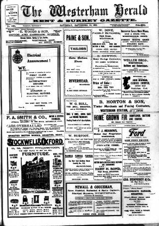 cover page of Westerham Herald published on September 18, 1920
