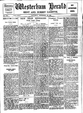 cover page of Westerham Herald published on December 30, 1933