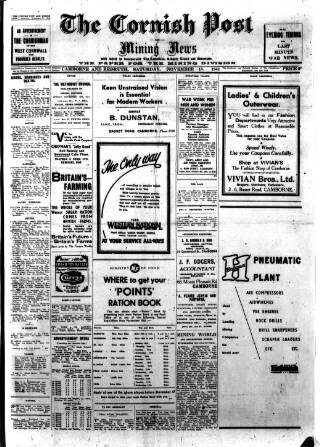 cover page of Cornish Post and Mining News published on November 15, 1941