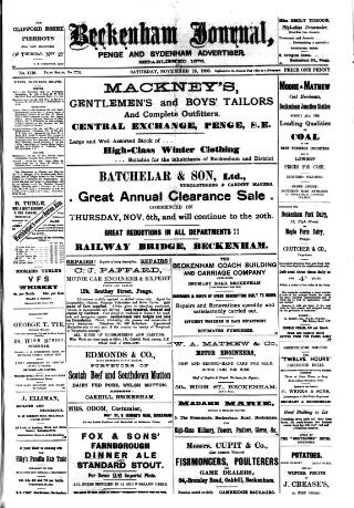 cover page of Beckenham Journal published on November 15, 1902