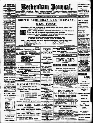 cover page of Beckenham Journal published on November 30, 1912
