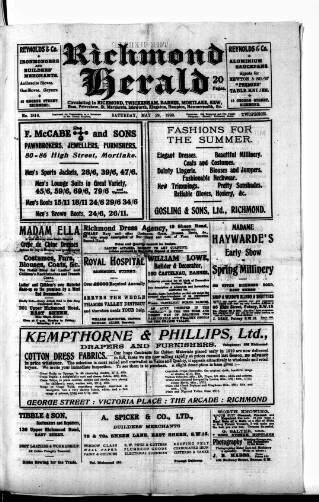 cover page of Richmond Herald published on May 29, 1920