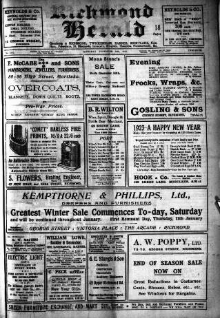 cover page of Richmond Herald published on December 30, 1922