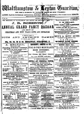cover page of Walthamstow and Leyton Guardian published on December 30, 1882