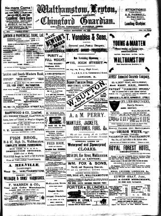 cover page of Walthamstow and Leyton Guardian published on September 18, 1896