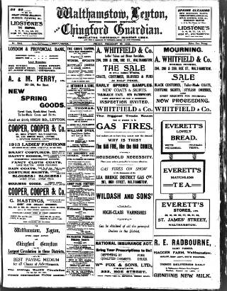 cover page of Walthamstow and Leyton Guardian published on February 28, 1913