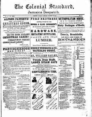 cover page of Colonial Standard and Jamaica Despatch published on November 30, 1882