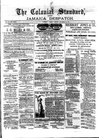 cover page of Colonial Standard and Jamaica Despatch published on September 18, 1888