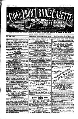 cover page of Midland & Northern Coal & Iron Trades Gazette published on September 18, 1878