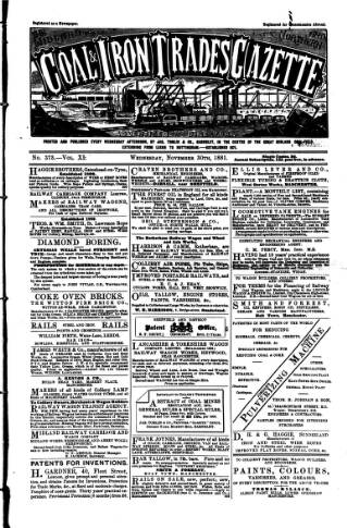 cover page of Midland & Northern Coal & Iron Trades Gazette published on November 30, 1881