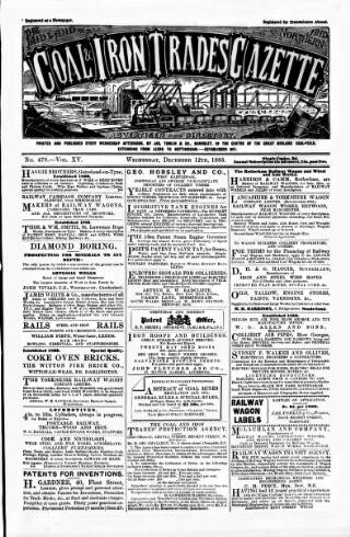 cover page of Midland & Northern Coal & Iron Trades Gazette published on December 12, 1883