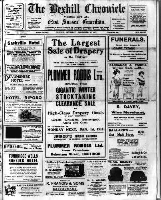 cover page of Bexhill-on-Sea Chronicle published on December 30, 1911