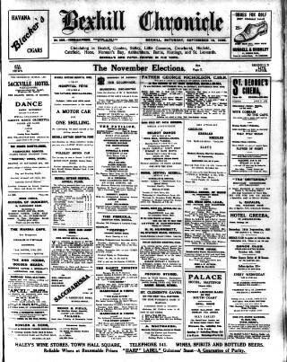 cover page of Bexhill-on-Sea Chronicle published on September 18, 1926