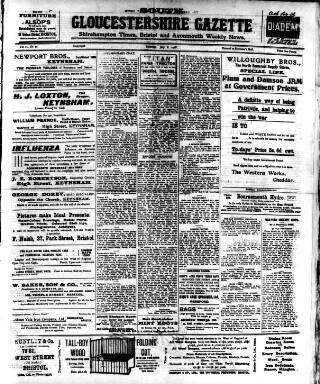 cover page of South Gloucestershire Gazette published on July 6, 1918