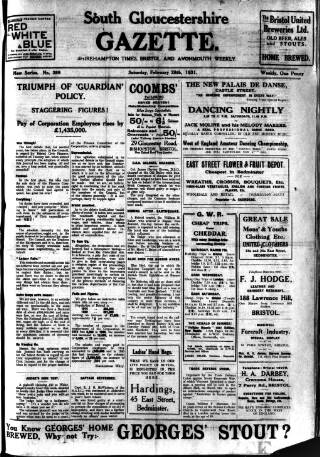 cover page of South Gloucestershire Gazette published on February 28, 1931