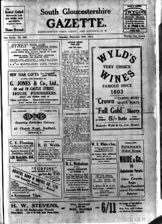 cover page of South Gloucestershire Gazette published on December 30, 1933