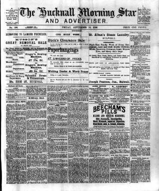 cover page of Hucknall Morning Star and Advertiser published on September 18, 1896