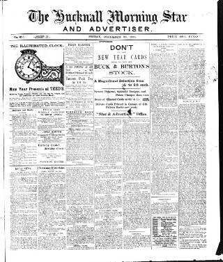 cover page of Hucknall Morning Star and Advertiser published on December 30, 1898