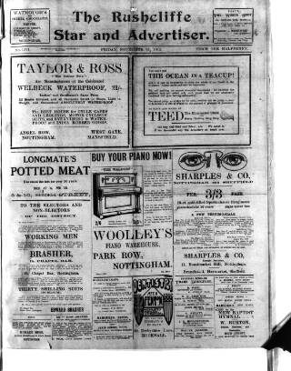 cover page of Hucknall Morning Star and Advertiser published on November 15, 1912