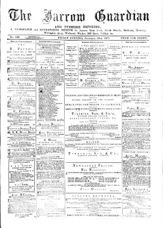 cover page of Jarrow Guardian and Tyneside Reporter published on November 30, 1877