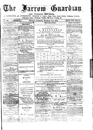 cover page of Jarrow Guardian and Tyneside Reporter published on November 15, 1878