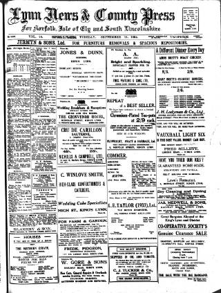 cover page of Lynn News & County Press published on September 18, 1934