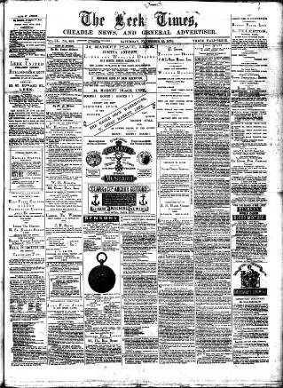 cover page of Leek Times published on November 15, 1879