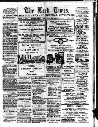cover page of Leek Times published on September 18, 1920
