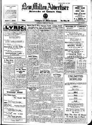 cover page of New Milton Advertiser published on February 28, 1942