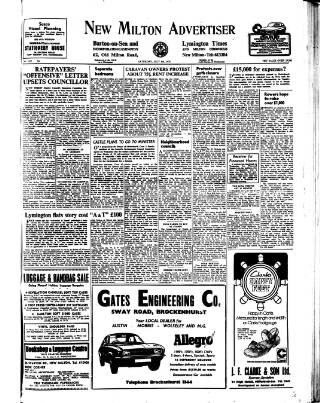 cover page of New Milton Advertiser published on July 6, 1974
