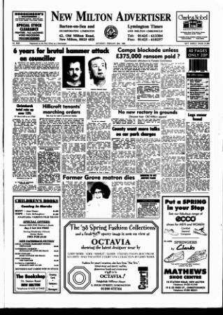 cover page of New Milton Advertiser published on February 28, 1998
