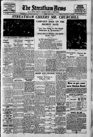 cover page of Streatham News published on July 6, 1945