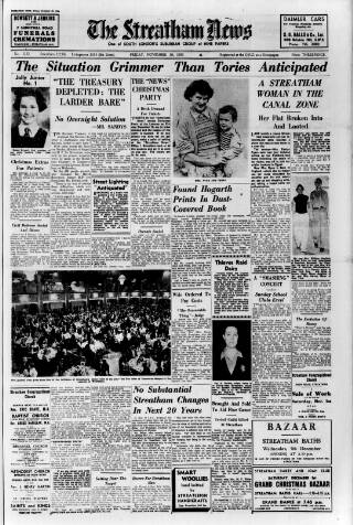 cover page of Streatham News published on November 30, 1951