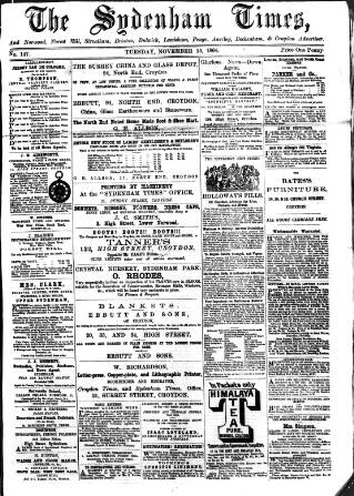 cover page of Sydenham Times published on November 15, 1864