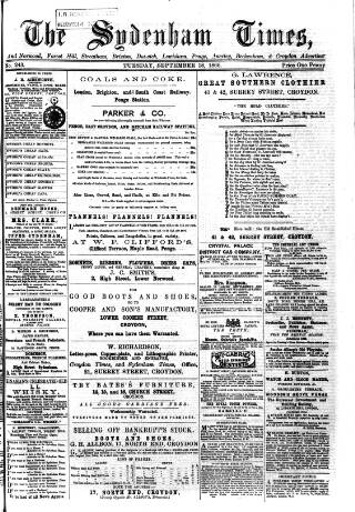 cover page of Sydenham Times published on September 18, 1866