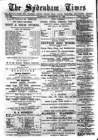 cover page of Sydenham Times published on November 30, 1880