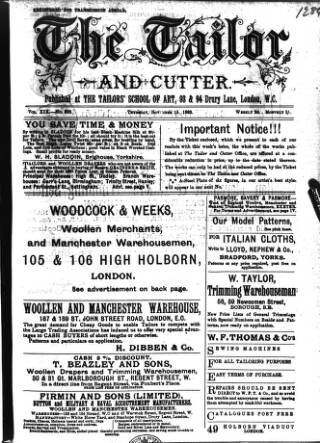 cover page of Tailor & Cutter published on November 15, 1883