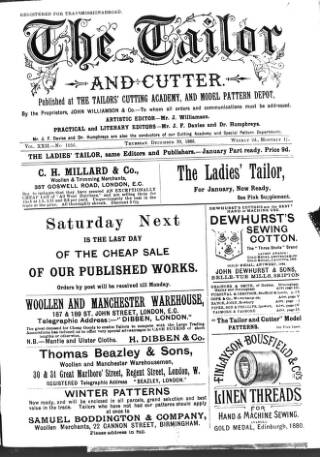 cover page of Tailor & Cutter published on December 30, 1886