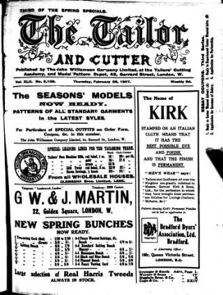 cover page of Tailor & Cutter published on February 28, 1907